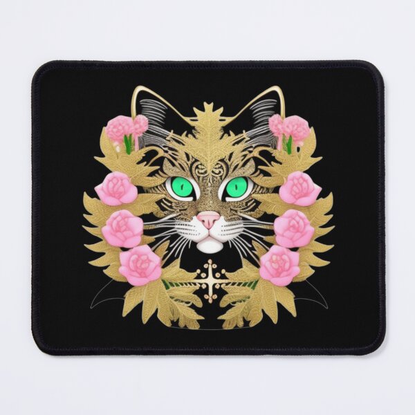 Item preview, Gold and black kitty with pink flowers  designed and sold by Roxburylane.