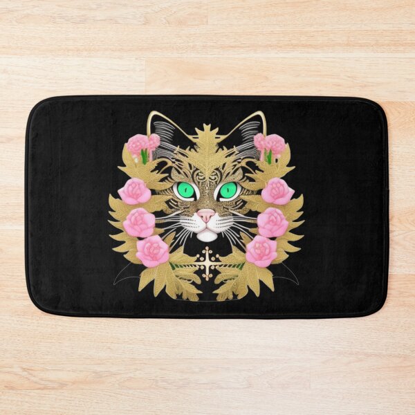 Item preview, Gold and black kitty with pink flowers  designed and sold by Roxburylane.