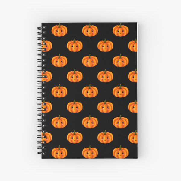 Cute Pumpkin Parade pattern, Black Background Spiral Notebook