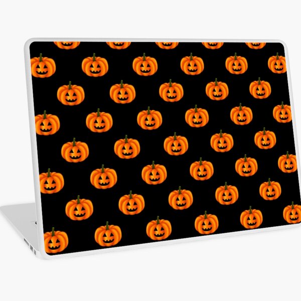 Scary Pumpkin Frenzy pattern, Black Background Laptop Skin
