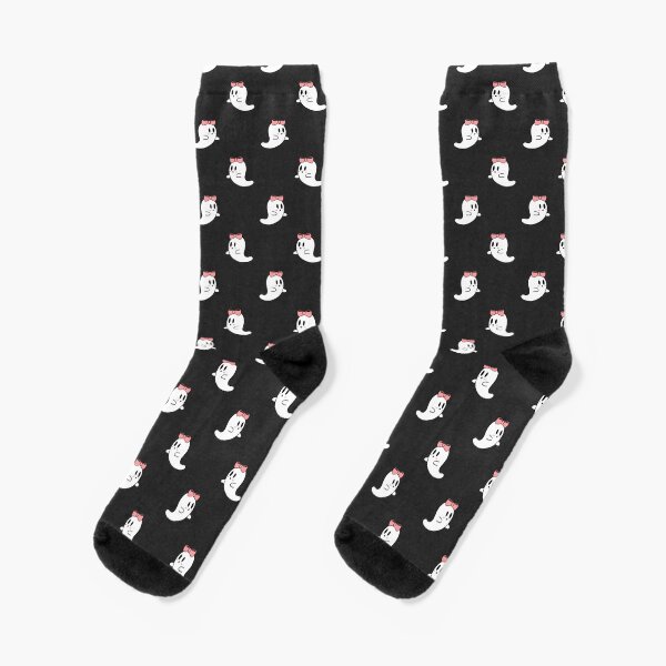 Cute Ghost with Pink Bow pattern, Grey Background Socks