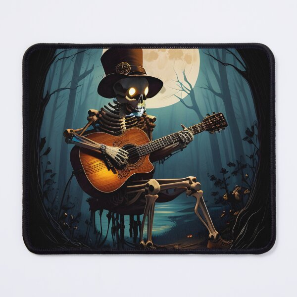 Item preview, Lonely Skeleton Playing Guitar in the Moonlit Deep Forest designed and sold by ratchawoot.