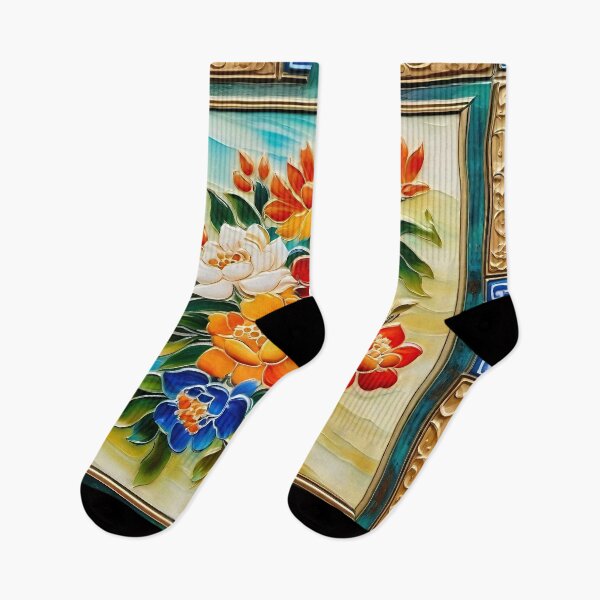 Item preview, Chinese Vintage Chinoiserie Floral Folk Art Tile  designed and sold by stevepmp.