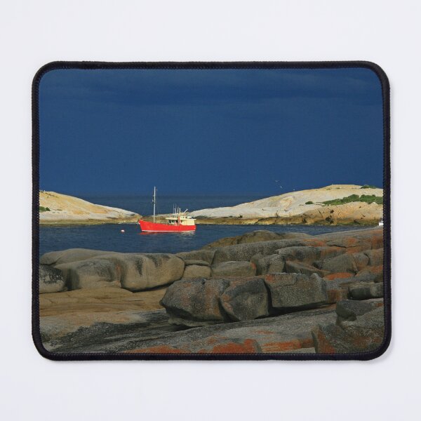 Item preview, red boat, now gone elsewhere,  bicheno, eastcoast tasmania designed and sold by bodhiimages.