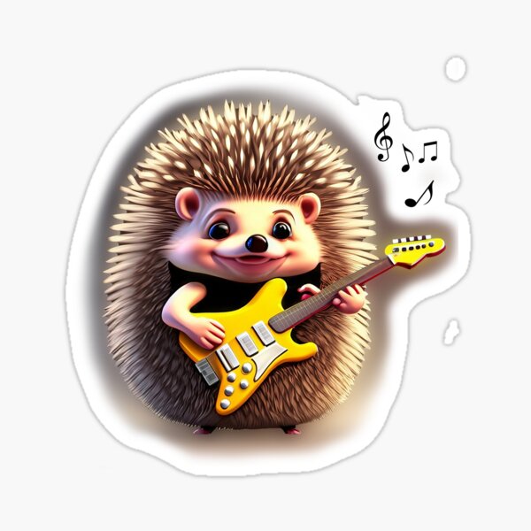 Little hedgehog with guitar. Sticker