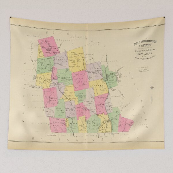Item preview, Vintage Map of Hillsboro County NH (1892) designed and sold by BravuraMedia.