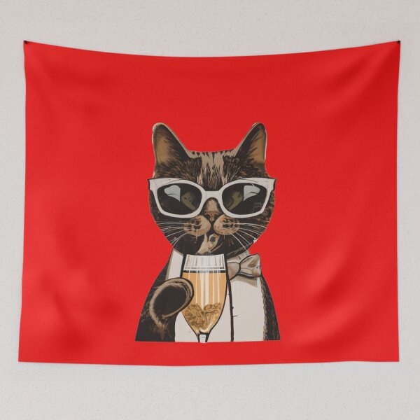 Item preview, Sophisticated Cat drinking champagne designed and sold by Glamalt.