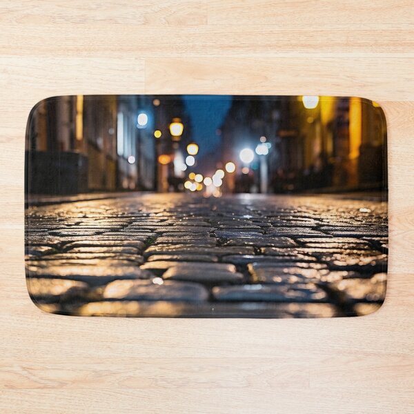 Item preview, Macro cobblestone street at dusk print designed and sold by dcrc.