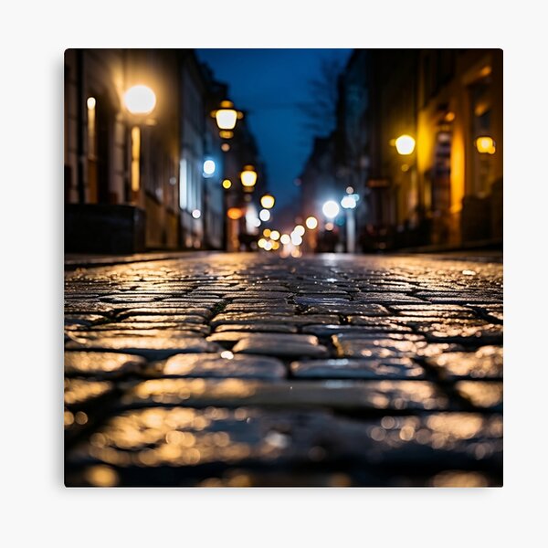 Item preview, Macro cobblestone street at dusk print designed and sold by dcrc.