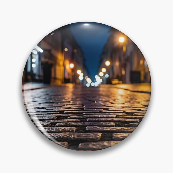 Item preview, macro cobblestone street at dusk print designed and sold by dcrc.