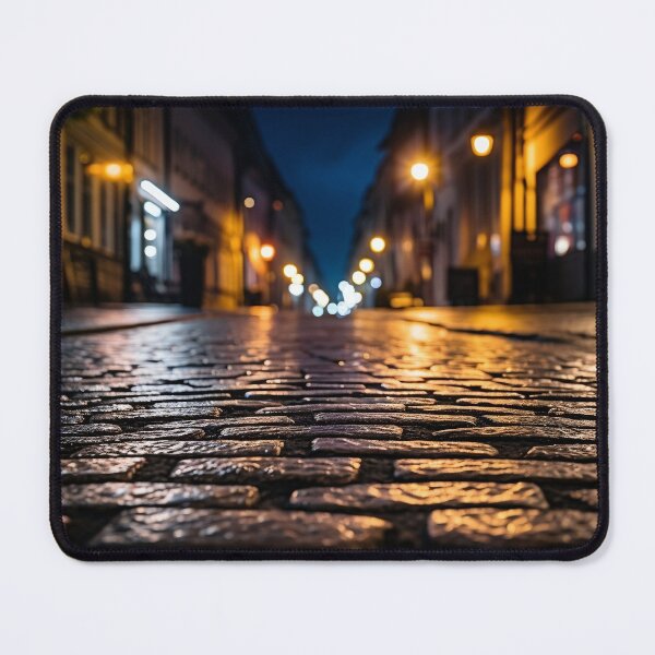 Item preview, macro cobblestone street at dusk print designed and sold by dcrc.