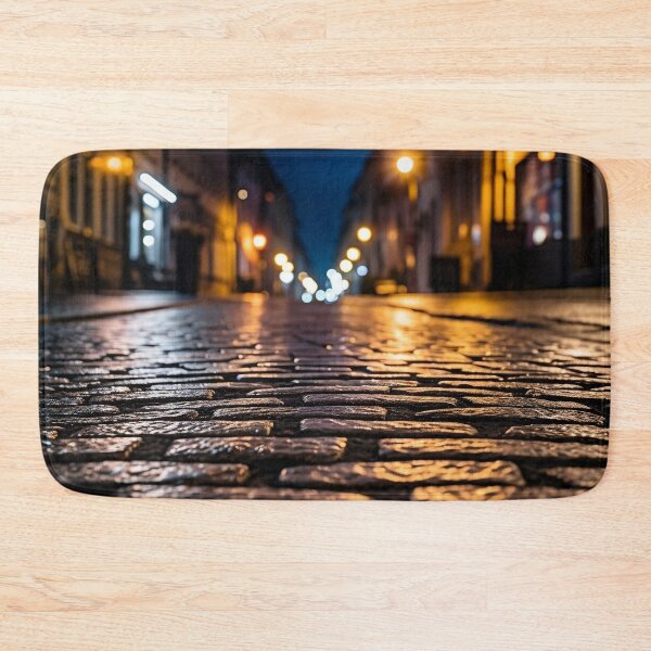 Item preview, macro cobblestone street at dusk print designed and sold by dcrc.