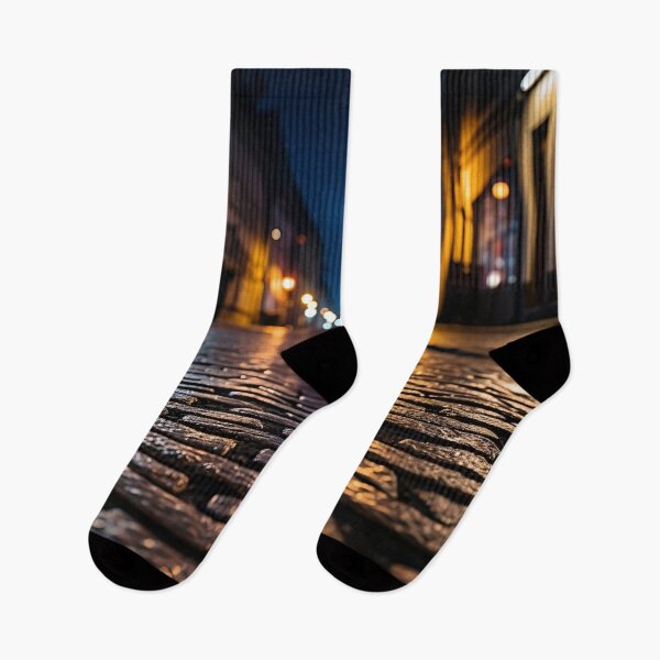 Item preview, macro cobblestone street at dusk print designed and sold by dcrc.