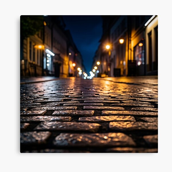 Item preview, macro cobblestone street at dusk print designed and sold by dcrc.