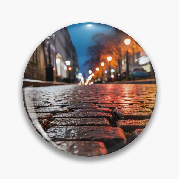 Item preview, macro cobblestone street at dusk print designed and sold by dcrc.