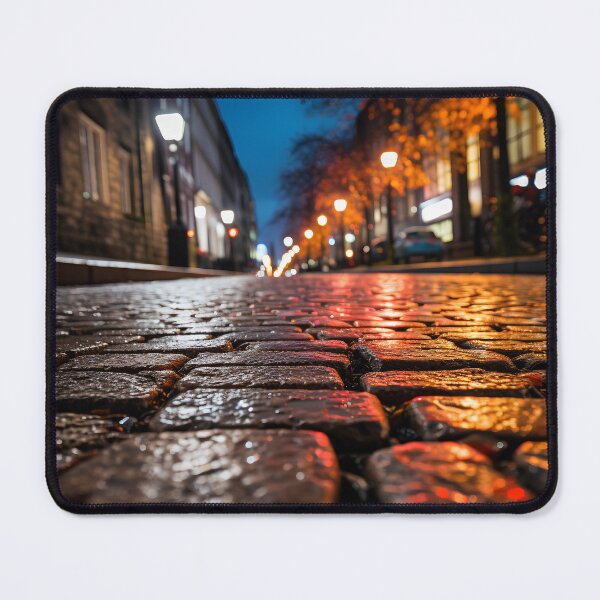 Item preview, macro cobblestone street at dusk print designed and sold by dcrc.