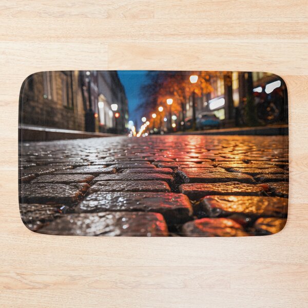 Item preview, macro cobblestone street at dusk print designed and sold by dcrc.