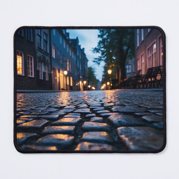 Item preview, macro cobblestone street at dusk print designed and sold by dcrc.