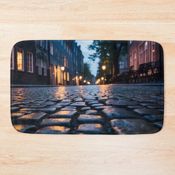 Item preview, macro cobblestone street at dusk print designed and sold by dcrc.