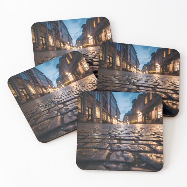 Item preview, macro cobblestone street at dusk print designed and sold by dcrc.