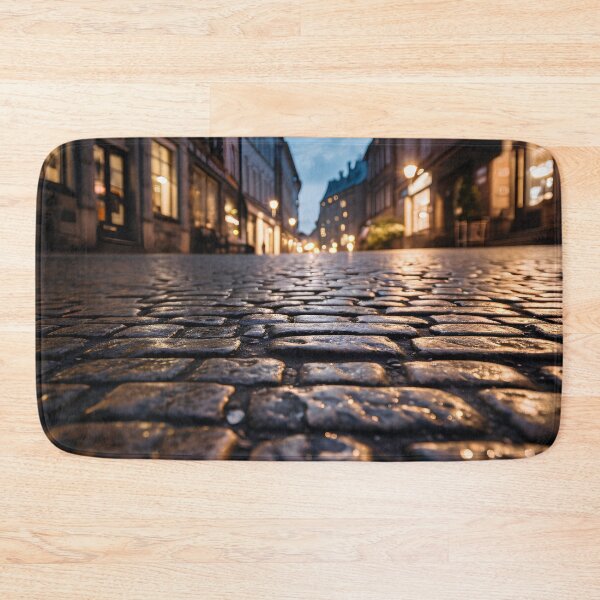 Item preview, macro cobblestone street at dusk print designed and sold by dcrc.