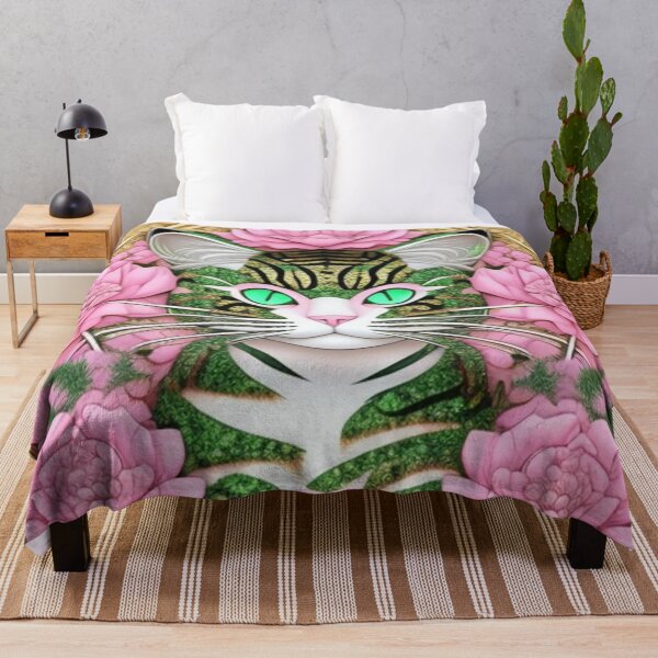 Item preview, Green glitter striped tiger and pink flowers  designed and sold by Roxburylane.