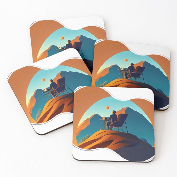 Item preview, People sitting in chairs drinking coffee on the hillside designed and sold by Natcharee.