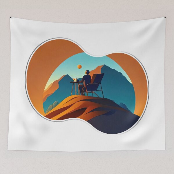 Item preview, People sitting in chairs drinking coffee on the hillside designed and sold by Natcharee.
