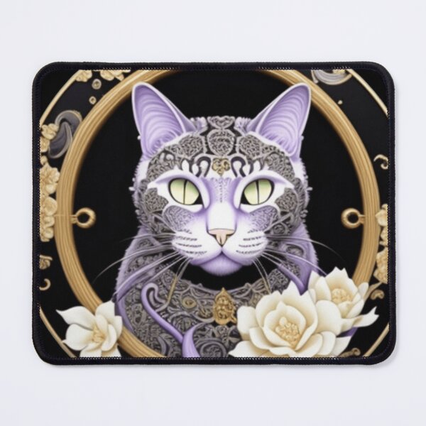 Item preview, Purple tattooed cat with ivory colored flowers designed and sold by Roxburylane.