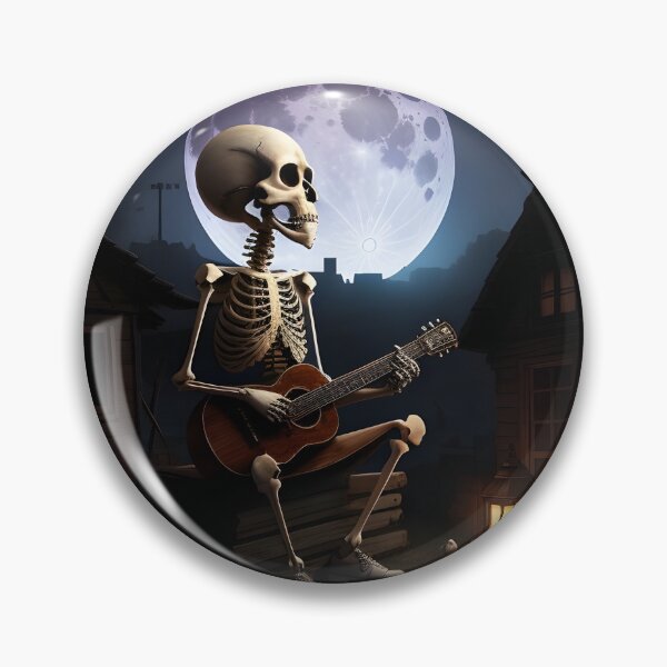 Item preview, Lonely Skeleton Playing Guitar in the Abandoned Moonlit Village designed and sold by ratchawoot.