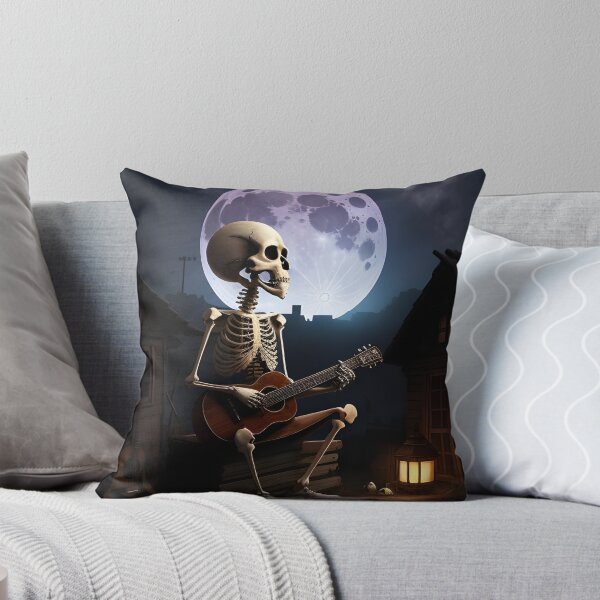 Item preview, Lonely Skeleton Playing Guitar in the Abandoned Moonlit Village designed and sold by ratchawoot.