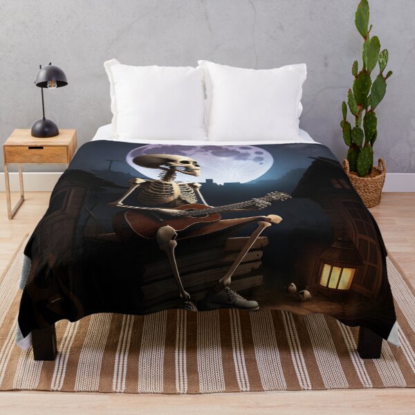Item preview, Lonely Skeleton Playing Guitar in the Abandoned Moonlit Village designed and sold by ratchawoot.