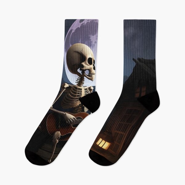 Item preview, Lonely Skeleton Playing Guitar in the Abandoned Moonlit Village designed and sold by ratchawoot.