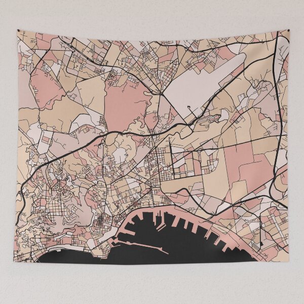 Item preview, Naples Map Pattern in Soft Pink Pastels designed and sold by PatternMaps.