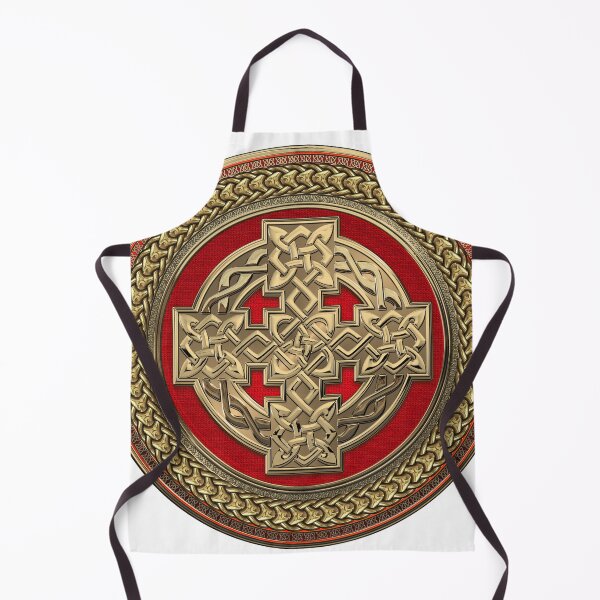 Item preview, Golden Celtic Knot Cross over Red with Gold Medallion over White Leather designed and sold by Serge Averbukh Art Studio.