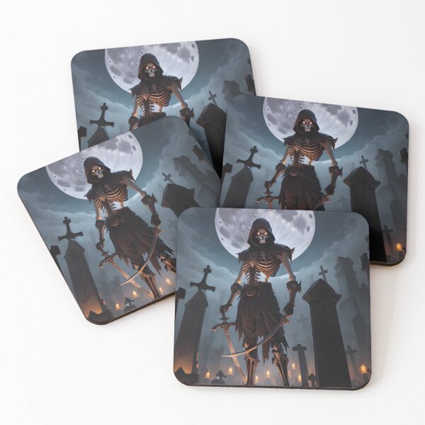 Item preview, Fantasy Evil Skeleton Warrior with Dual Swords in Moonlit Cemetery designed and sold by ratchawoot.