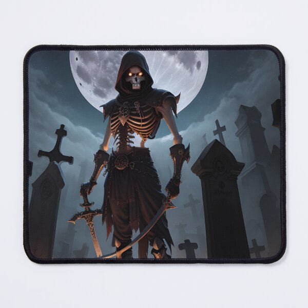 Item preview, Fantasy Evil Skeleton Warrior with Dual Swords in Moonlit Cemetery designed and sold by ratchawoot.
