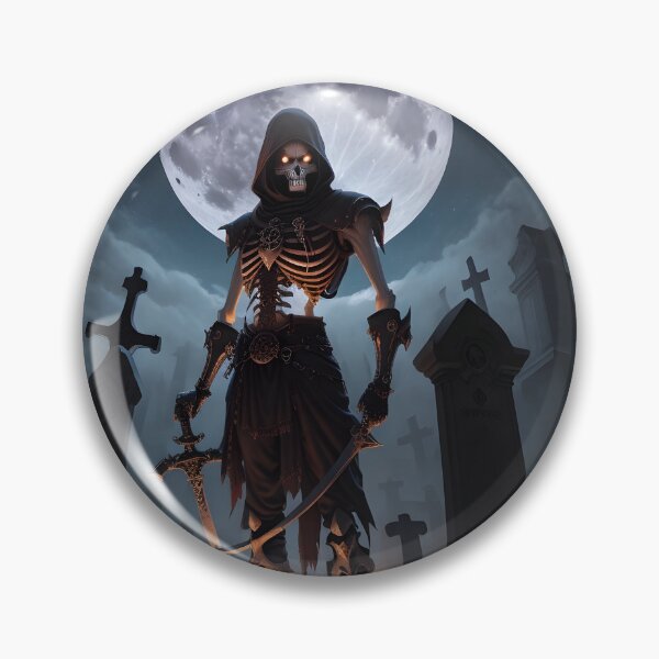 Item preview, Fantasy Evil Skeleton Warrior with Dual Swords in Moonlit Cemetery designed and sold by ratchawoot.