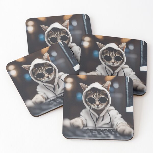 Item preview, Ethical hacker cat with hoodie designed and sold by RK - Shop.