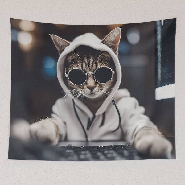 Item preview, Ethical hacker cat with hoodie designed and sold by RK - Shop.