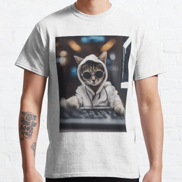 Item preview, Ethical hacker cat with hoodie designed and sold by RK - Shop.