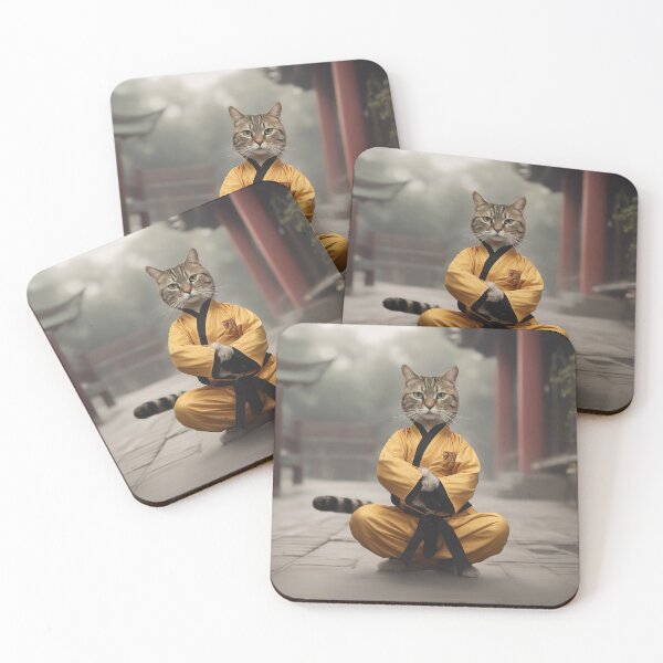 Item preview, Black belt shaolin cat fighter posing designed and sold by RK - Shop.