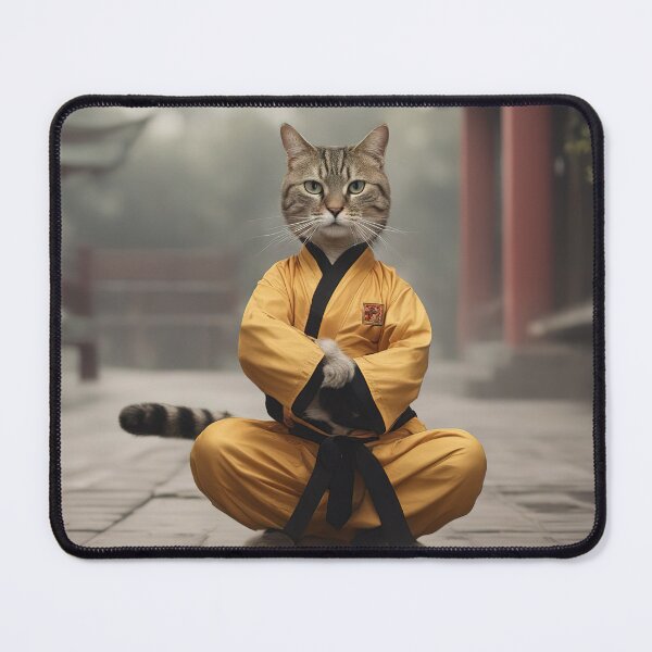 Item preview, Black belt shaolin cat fighter posing designed and sold by RK - Shop.