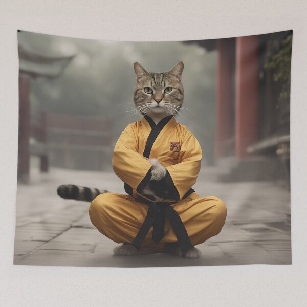 Item preview, Black belt shaolin cat fighter posing designed and sold by RK - Shop.