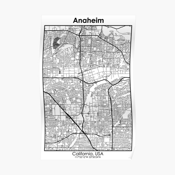 Anaheim, California, USA, City Road Map Poster