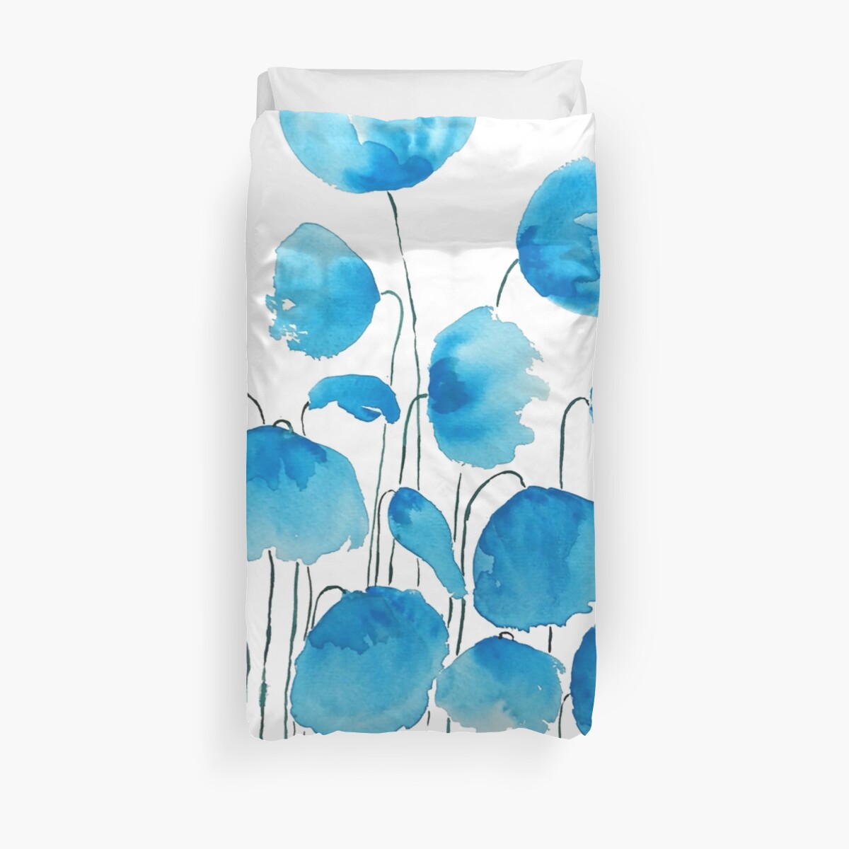 Blue Poppy Field Watercolor Duvet Cover By Colorandcolor Redbubble