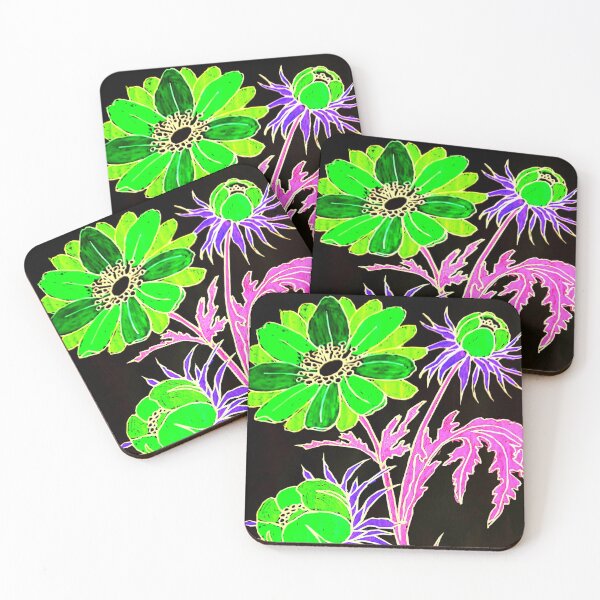 Item preview, Green and purple flowers on black designed and sold by angel1.