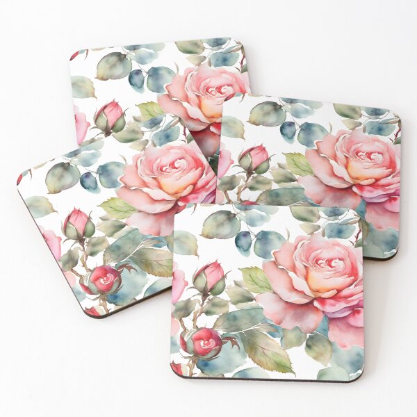 Item preview, White and pink china roses watercolor designed and sold by patterncrow.