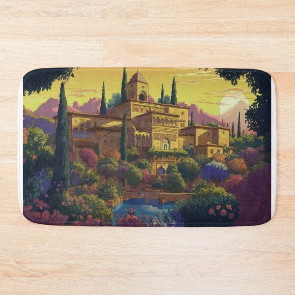 Item preview, The Alhambra, Granada, Spain, Yellow, AI Generated Art - A Famous Monument of Islamic Architecture designed and sold by studioSharonKay.