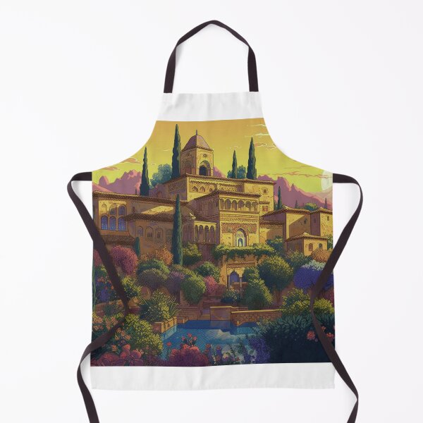 Item preview, The Alhambra, Granada, Spain, Yellow, AI Generated Art - A Famous Monument of Islamic Architecture designed and sold by studioSharonKay.